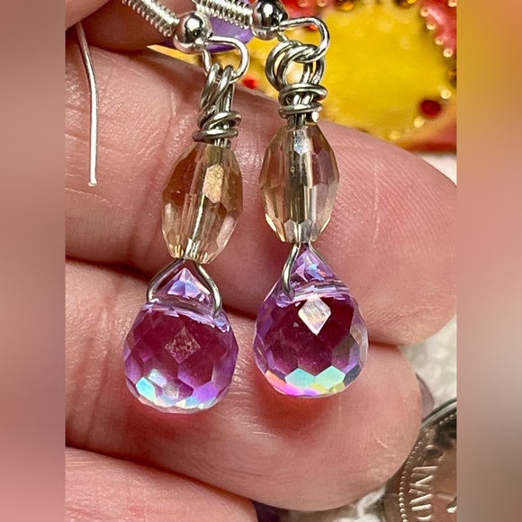 🌓 stunning Swarovski briolette and yellow accented earrings-Feb birthday - Picture 7 of 8